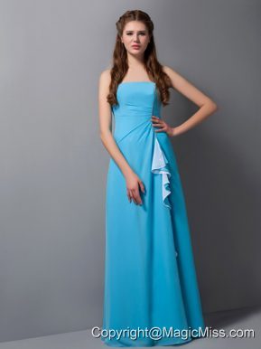 Baby Blue Column Strapless Floor-length Chiffon Bridesmaid Dress