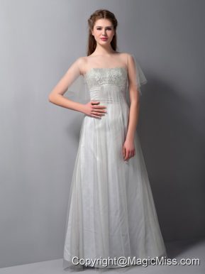 Customize Gray A-line Strapless Beading Bridesmaid Dress Floor-length Tulle and Taffeta