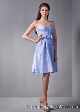 Lilac Column Straps Knee-length Taffeta Ruch Bridesmaid Dress