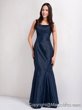 Beautiful Navy Blue Mermaid Scoop Bridesmaid Dress Floor-legnth Taffeta