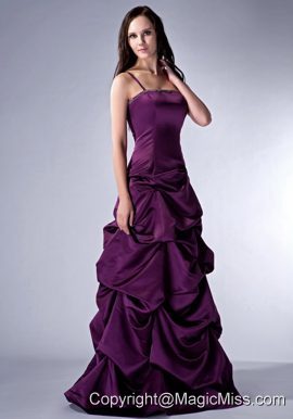 Dark Purple Cloumn Spaghetti Straps Floor-length Satin Beading Bridesmaid Dress
