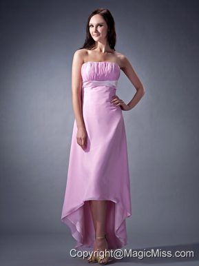 Lavender Cloumn Strapless High-low Chiffon Ruch Bridesmaid Dress