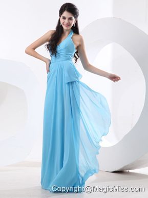 Halter Baby Blue For 2013 Custom Made Prom Dress With Ruch