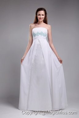 Sweet Empire Strapless Floor-length Chiffon Ruch and Beading White Prom Dress