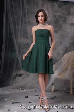 Green A-line Strapless Knee-length Ruch Chiffon Bridesmaid Dress