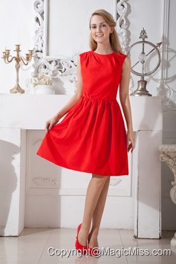 Red A-line Scoop Prom Dress Knee-length Taffeta