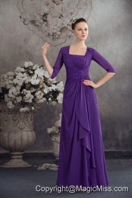 Simple Empire Square long Purple 2013 Prom Dress with Beading