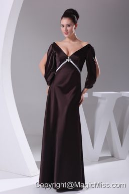 V-neck 3/4 Sleeves Beading Empire Long Prom Dress