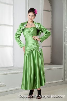 Spring Green A-line Sweetheart Elastic Woven Satin Appliques Mother Of The Bride Dress