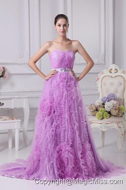 Beading and Ruffles Decorate Bodice Lavender Prom Dress For 2013 Brush Train Organza