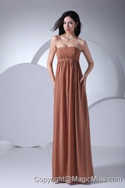 Beading Decorate Bodice Brown Chiffon Strapless Floor-length 2013 Prom Dress