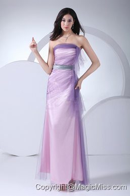 Pink Taffeta and Tulle Ankle-length Strapless 2013 Prom Dress Sash