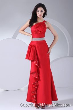 Beading and Ruching Decorate Bodice One Shoulder Ankle-length 2013 Prom Dress