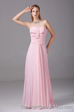 Beading and Ruching Decorate Bodice Pink Chiffon Floor-length 2013 Prom Dress