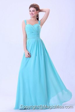 Straps Ruched For 2013 Aqua Blue Prom Dress Chiffon