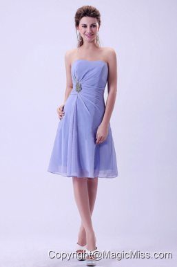 Lilac Chiffon A-line Bridemaid Dress Knee-length