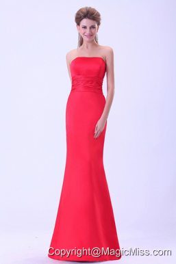 Coral Red Mermaid Prom Dress Strapless With Brush Train For Custom Made