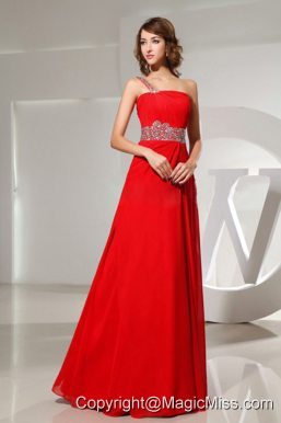 Beaded Decorate One Shoulder and Waist Red Prom Dress