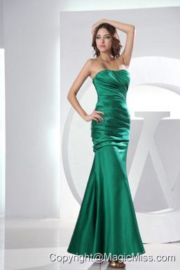 Mermaid Strapless Taffeta Green Ruched Ankle-length Prom Dress
