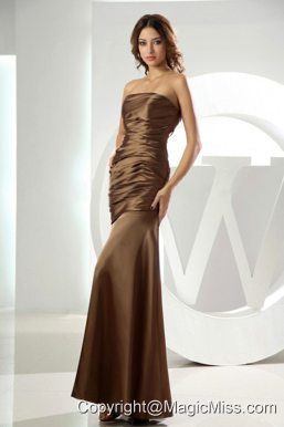 Mermaid Strapless Taffeta Brown Ruched Ankle-length Prom Dress