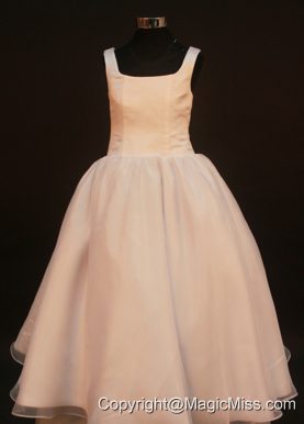 Simple Princess Champagne Flower Girl Pageant Dress With Straps Neckline Organza