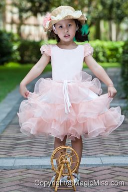 White and Watermelon Red A-line Scoop Knee-length Satin and Organza Ruffles Flower Girl Dress