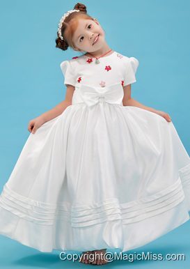 White A-line Scoop Floor-length Taffeta Sash Flower Girl Dress