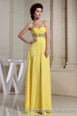 Beaded Decorate Waist and Sweetheart For Yellow Prom Dress