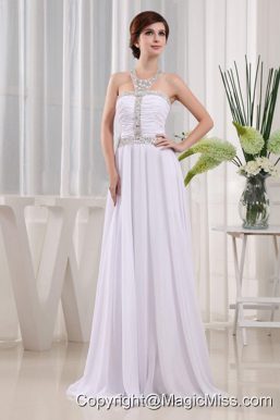 2013 Prom Dress Beading and Ruch Empire White With Halter