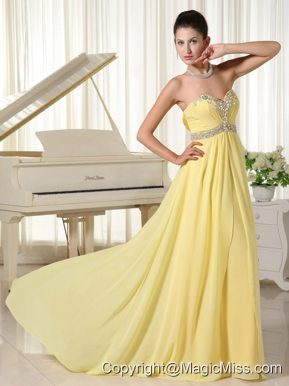 Light Yellow Beaded Decorate Bust and Waist Sweetheart Cheap Homecoming Dress