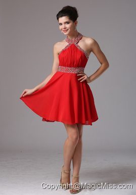 2013 Halter Beading and Ruch Stylish Prom Dress With Mini-length In Colorado
