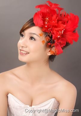 Elegant Red Feather Flowers Beading Women ? s Fascinators