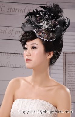 Special Hat Hairpin Feather Tulle Black Outdoor and Wedding