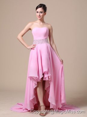 High-low Baby Pink and Beaded Decorate Waist For Prom / Evening Dress In Madison