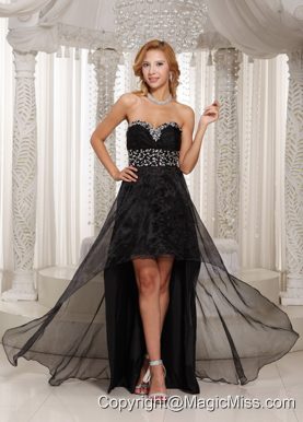 Black High-low Sweethart Beaded Decorate Bust Custom Made Prom Dress With Organza