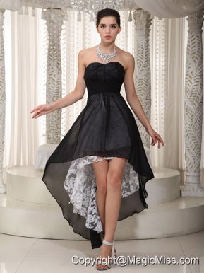 Black Empire Sweetheart High-low Chiffon and Lace Ruched Prom Dress