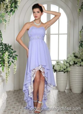 Lilac Chiffon Beaded Decorate Waist High-low Prom Dress For Custom Made In Ronan