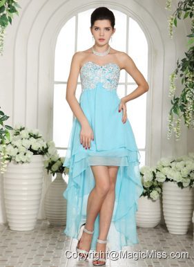 Aqua Blue Appliques Sweetheart High-low Prom Dress For Custom Made In Choteau