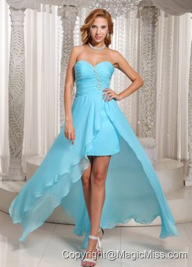Wholesale Aque Blue High-low Sweetheart Prom Dress For Evening Beading and Ruch