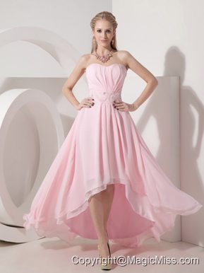 Pink Empire Sweetheart High-low Chiffon Beading Prom Dress