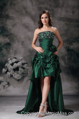 Green Column Strapless High-low Taffeta Beading Prom Dress
