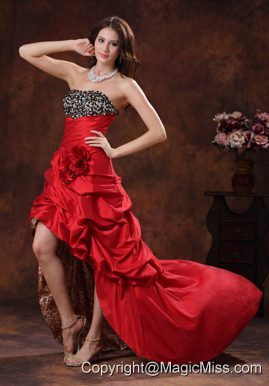 Red Leopard High-low Prom Dress Clearances With Beaded and Flowers Decorate Bust In Albertville Alabama