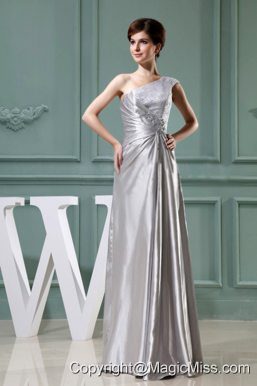 Beading One Shoulder Grey Floor-length Taffeta Column Prom Dress