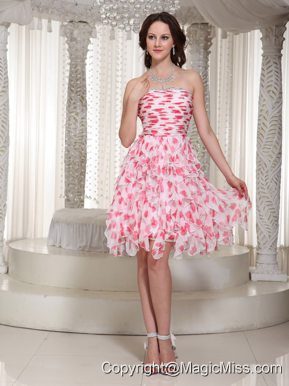 Strapless Beading Ruch Knee-length Printing Prom / Cocktail Dress