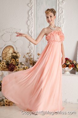 Watermelon Empire Strapless Ruch Prom Dress Floor-length Chiffon