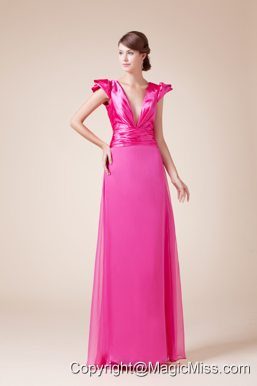 Exquisite V-neck Column / Sheath Long Prom Dress With Cap Sleeves