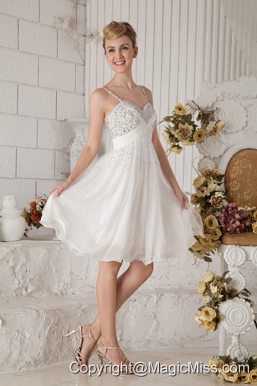 White Empire Straps Knee-length Chiffon Beading Prom Dress
