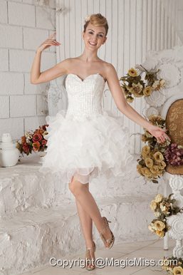 White A-line Sweetheart Mini-length OrganzaBeading Prom Dress