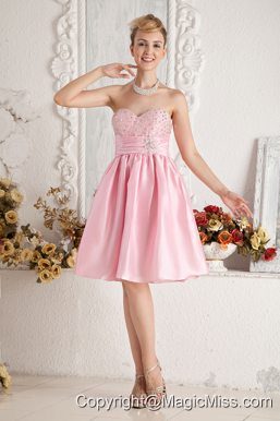 Baby Pink A-line Sweetheart Knee-length Taffeta Beading Prom Dress