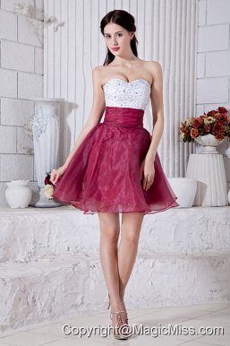 Burgundy A-line Sweetheart Mini-length Organza Beading Prom / Homecoming Dress